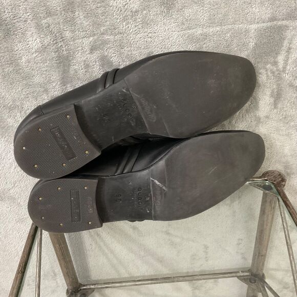 VINTAGE GUCCI BLACK smooth soft LEATHER LOAFERS Men’s Size 9D - Picture 11 of 16